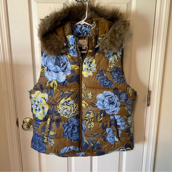 Aerie Offline Puffer Vest Floral Print Detachable Hood Faux Fur Trim Size XL - Picture 3 of 9